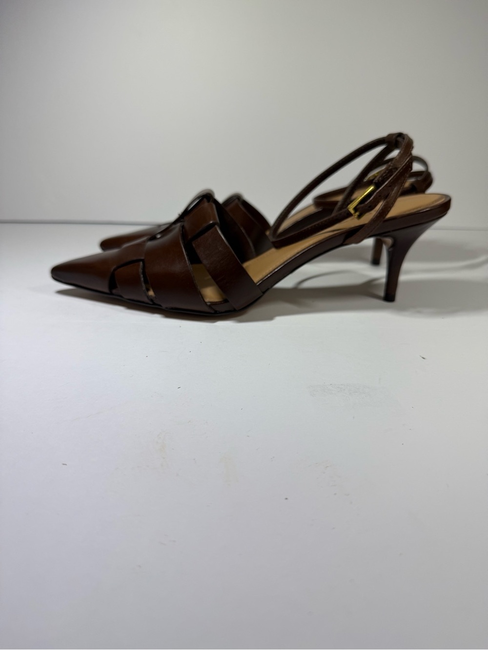Arezzo Brown Leather Pointed Woven Slingback Flats size 8 - Picture 5 of 6